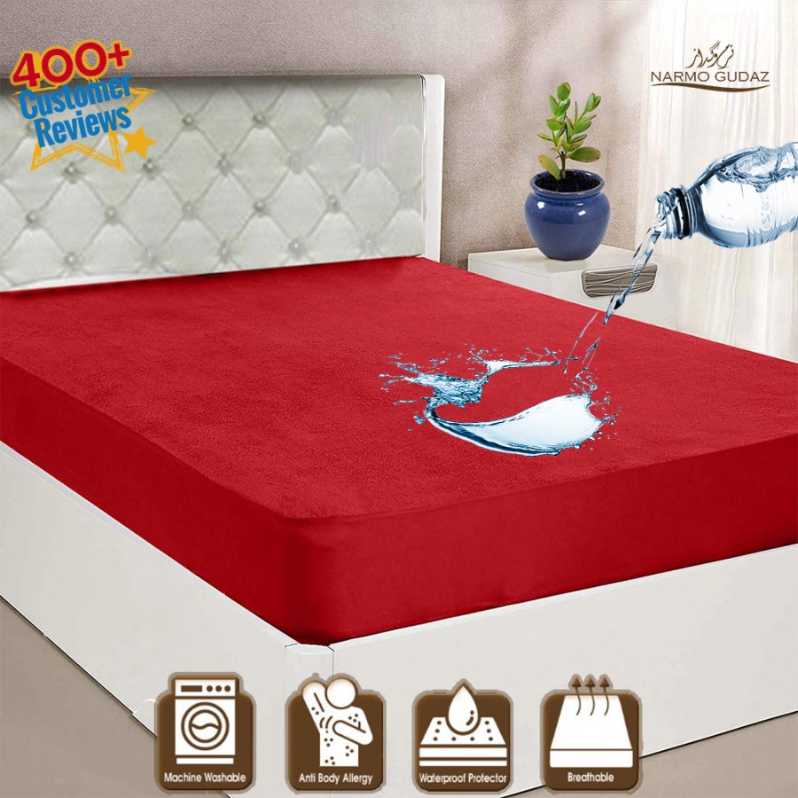 Waterproof Mattress Cover King Sized Mattress Protector Anti Slip Double Bed Fitted Bed Sheet | Narmo Gudaz | Maroon 